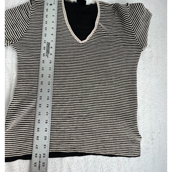 Bitte Kai Rand Womens Black Striped Knit V-Neck Sweater Top Long Sleeve Pullover - Picture 7 of 7